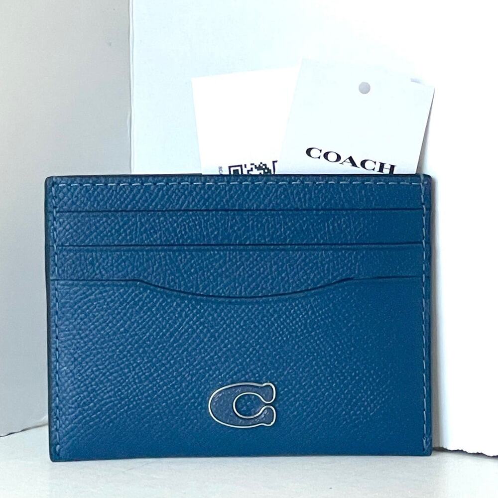 Coach CL253 Blue Crossgrain Leather Slim Card Case Wallet